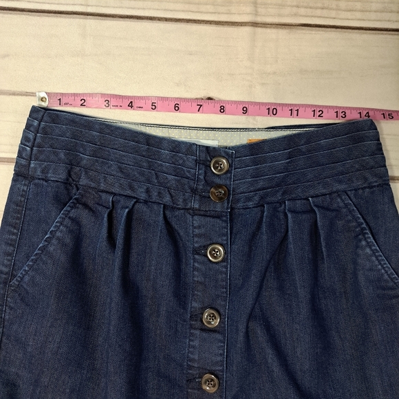 Pilcro And The Letterpress Darkwash Button Front Denim Skirt Size 8 - Picture 2 of 5